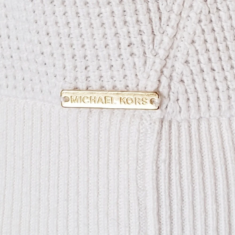 MICHAEL Kors Ivory Waffle Knit Cotton Blend Pullover Hoodie Sweater Loungwear L